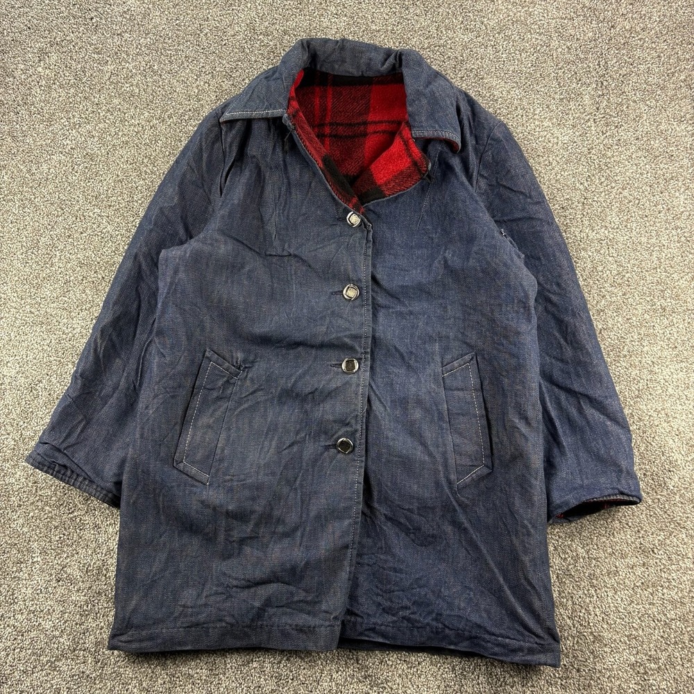 Weatherproof Vintage Chore Coat Mens M Denim Buffalo Plaid Reversible Field Barn